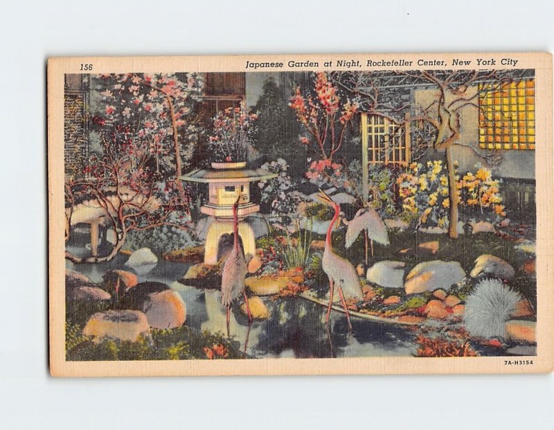 Postcard Japanese Garden at Night, Rockefeller Center, New York City, New York
