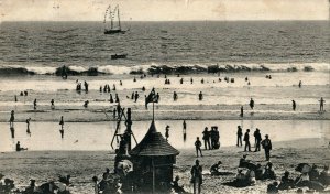 1905 Swimmers Long Beach California CA Collotype Ship Posted Antique Postcard