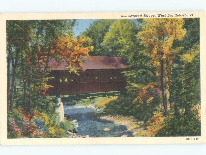 Linen COVERED BRIDGE West Brattleboro Vermont VT d4762