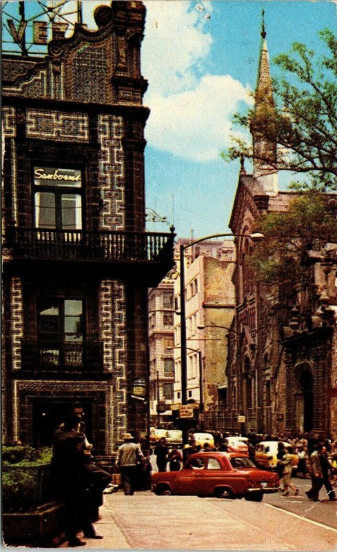 Avenida Madero Mexico DF Old Car Street View Postcard PM WOB Note Marcolor VTG 