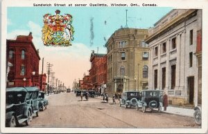 Windsor ON Sandwich Street Coat of Arms c1924 Mid-Day Mails Cancel Postcard G59