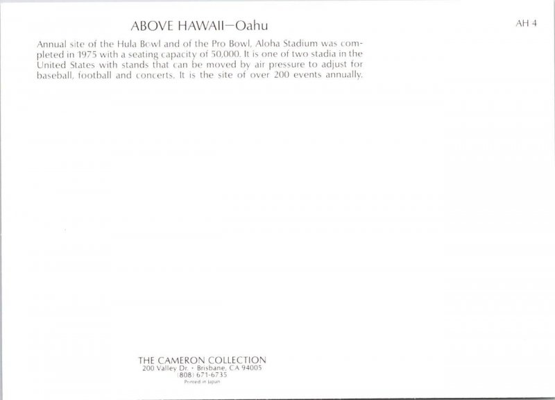 Oahu, HI Hawaii  ALOHA STADIUM Hula Bowl & Pro Bowl Football Games  4X6 Postcard