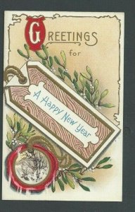 Ca 1910 Post Card Greeting Happy New Year Multicolored W/Gold Embossed