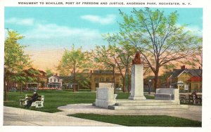 Vintage Postcard Monument Schiller Freedom & Justice Anderson Park Rochester NY