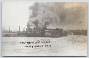 Columbus Ohio~Fire Smoke Water Surround Factory~Great Flood March 25 1913~B&W PC