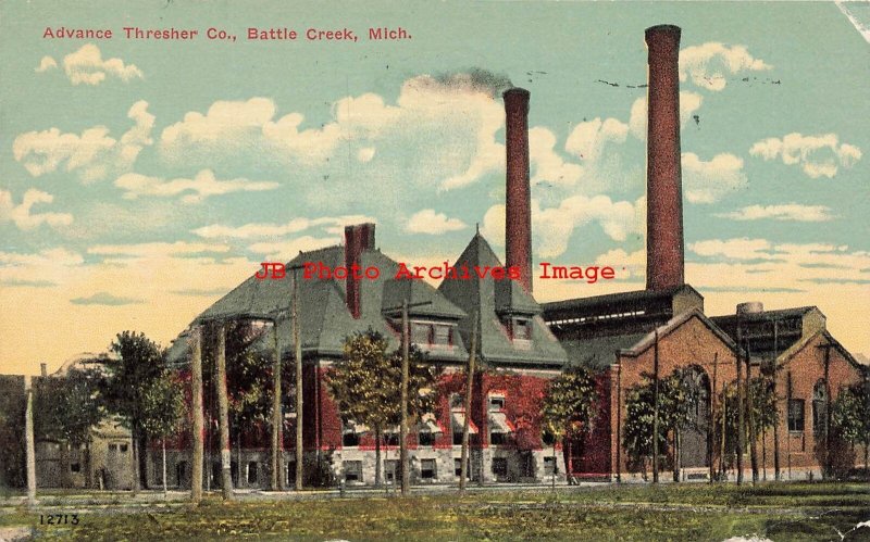 MI, Battle Creek, Michigan, Advance Thresher Co Plant, 1911 PM, Souvenir PC