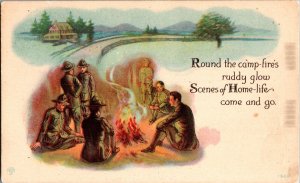 WWI Era Doughboys Around the Camp Fire c1920 Vintage Postcard K53