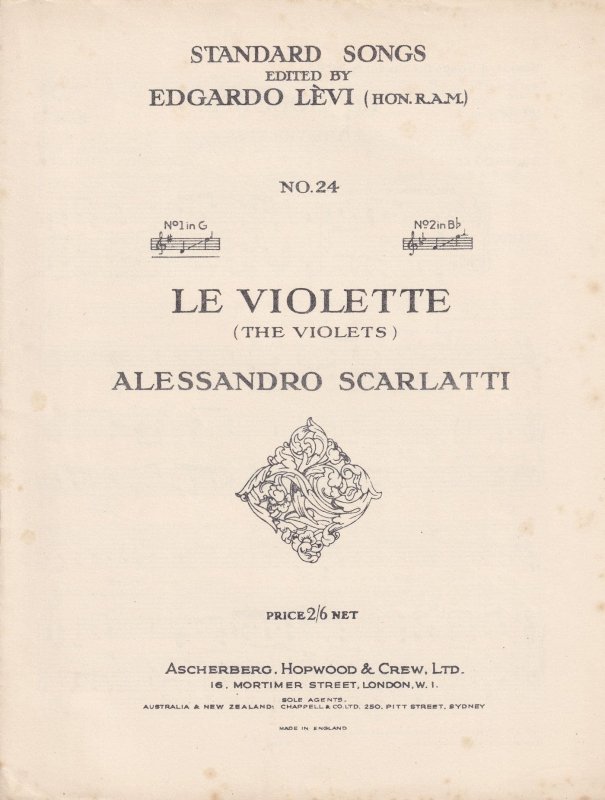 Le Violette Scarlatti Classical Old Sheet Music