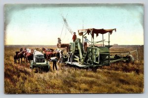 Old Farm Equipment Harvesting in Fresno County California Vintage Postcard 1254