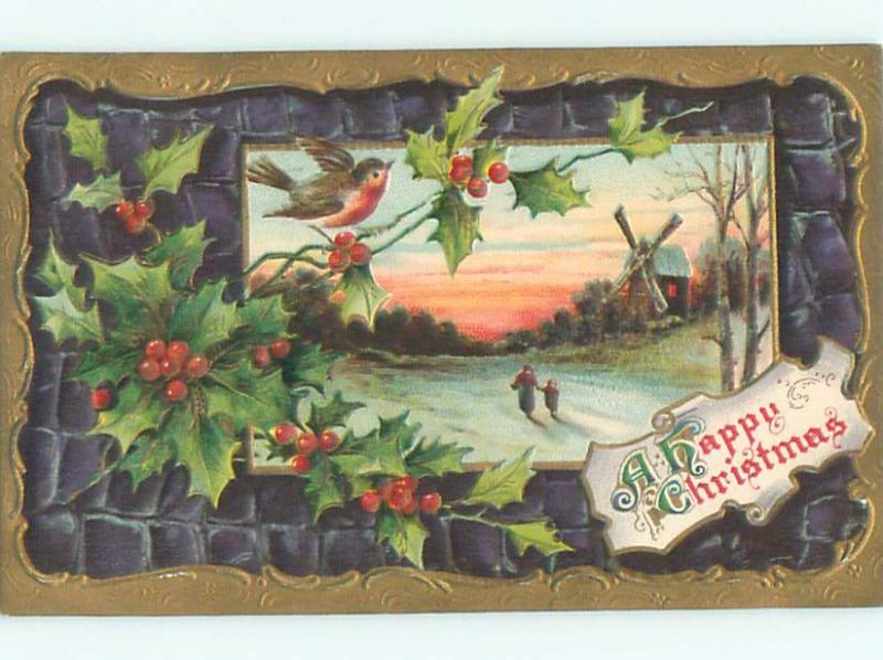 Divided-Back CHRISTMAS BIRDS SCENE Pretty Postcard W8542