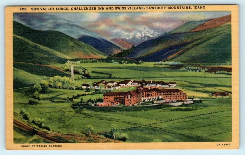 SUN VALLEY, Idaho ID ~ Lodge, Challenger Inn & Swiss Village 1964 Linen Postcard