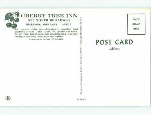 Unused Pre-1980 OLD CARS & CHERRY TREE INN MOTEL Billings Montana MT u0334@