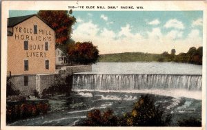 View of Ye Old Mill Dam, Horlick's Boat Livery, Racine WI Vintage Postcard M48