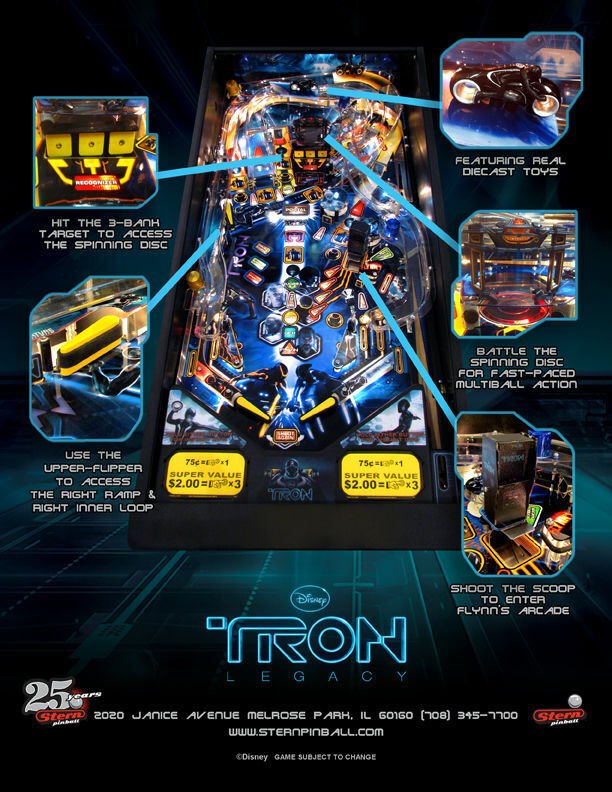 Tron Legacy Pinball FLYER Original Game Artwork Sheet Sci-Fi Disney Artwork