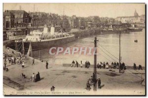 Old Postcard Dieppe Port Maritime Station and the Quai Henri IV Boat