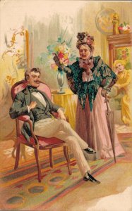 Rich Couple Man In Chair Vintage Postcard 05.77 