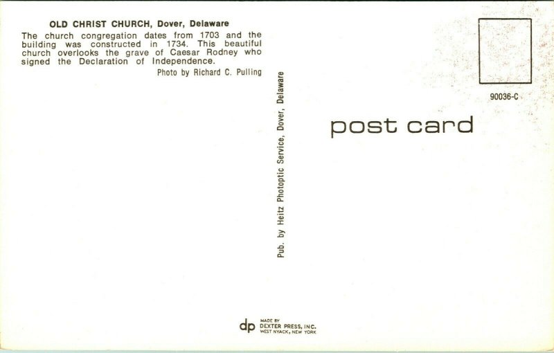 Christ Church Dover Delaware DE UNP Chrome Postcard A8