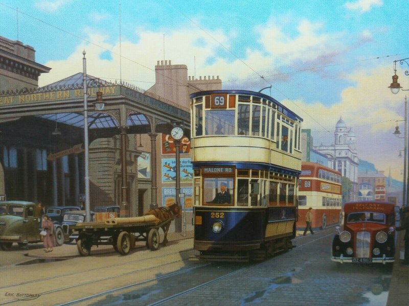 Large Postcard Great Victoria Street Tram Belfast Painting by Eric Bottomley