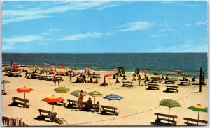 VINTAGE POSTCARD AFTERNOON BEACH UMBRELLAS AT THE OCEAN SIDE