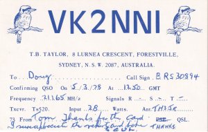 Forestville Sydney Australia 1970s Birds Amateur Radio QSL Card