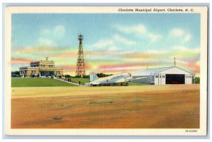 Charlotte North Carolina NC Postcard Charlotte Municipal Airport Airplane 1940