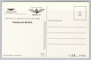 Airplane~Piedmont M-404~Internation Airlines~American Museum~Vintage Postcard 
