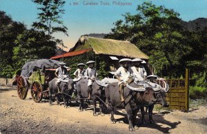 Early  Chromo-litho Style, Carabao Train, Philippines, Old Postcard