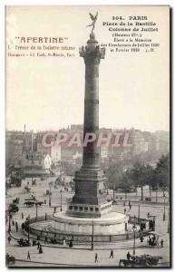 Paris Old Postcard Place de la Bastille July Column Apertine