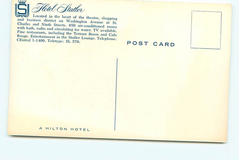 Buy Vintage Hotel Postcards Statler Hilton St Louis Missouri