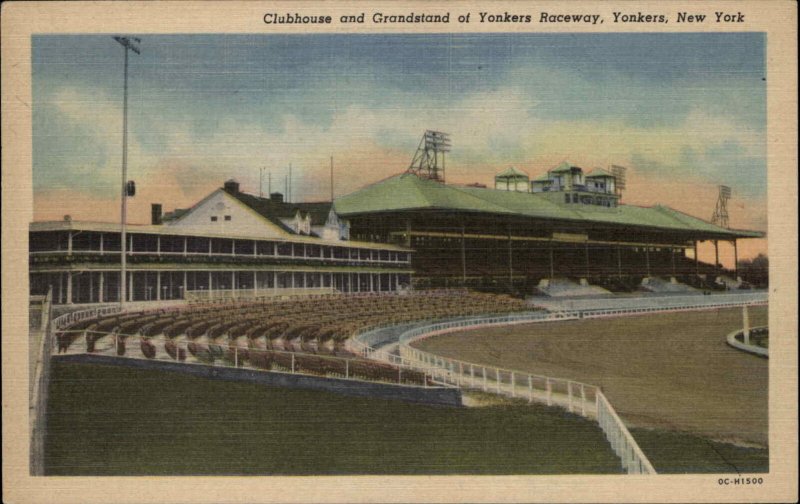 Yonkers New York NY Horse Racing Raceway Grandstand Linen Vintage Postcard 