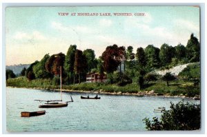 1910 View At Highland Lake Winsted Connecticut CT Posted Vintage Boats Postcard