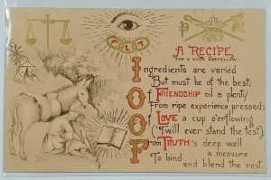 IOOF A RECIPE FOR A GOOD ODD FELLOW L.F. Pease c1900s Gilded Postcard T9