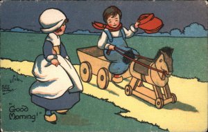 HGC Marsh Lambert Dutch Children Toy Wooden Horse and Wagon Vintage Postcard