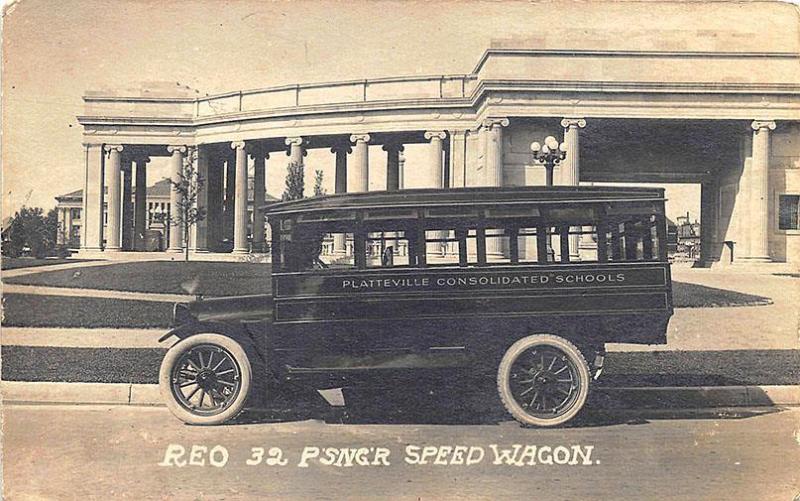 Platteville WI Reo 32 Passenger Speed Wagon Bus RPPC Postcard