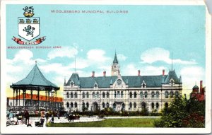 Postcard Middlesboro Municipal Buildings Middlesbrough Borough Arms