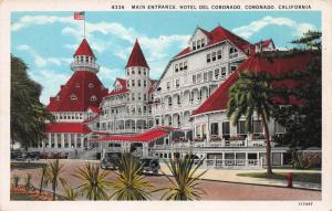 Main Entrance, Hotel Del Coronado, Coronado, California, Early Postcard, Unused