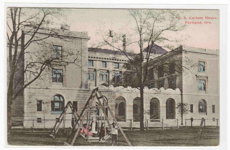 Children Playing Custom House Portland Oregon 1908 postcard