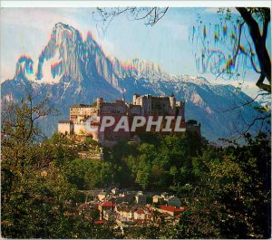 Postcard Old Salzburg Austria The Fortress of Hohensalzburg With the Untersberg