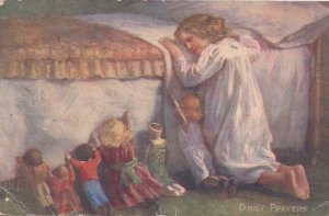 Family Prayers Tucks Oilette Antique Toy Dolls Postcard