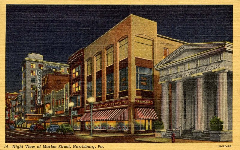 PA - Harrisburg. Market Street at night