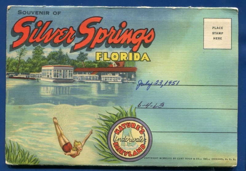 Silver Springs Florida fl Underwater Fairyland postcard folder