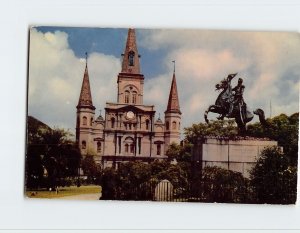 Postcard St. Louis Cathedral And General Jackson Memorial, New Orleans, LA