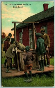 The Old Oaken Bucket Children Drinking From Well Dixie Land 1914 DB Postcard H1