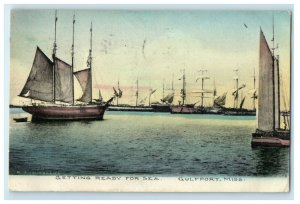 1910 Ready for Sea Gulfport Mississippi MS Sailboat Ships Handcolored Postcard 