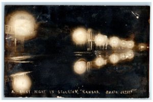 c1910's Rainy Night Street View Jepson Stockton Kansas KS RPPC Photo Postcard