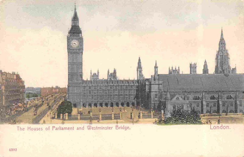 Houses of Parliament Big Ben Westminster Bridge London England UK 1910c postcard