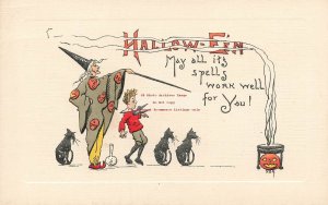 Halloween, Leubrie & Elkus No 7010-6, Boy & Black Cats Watch Witch Cast Spell