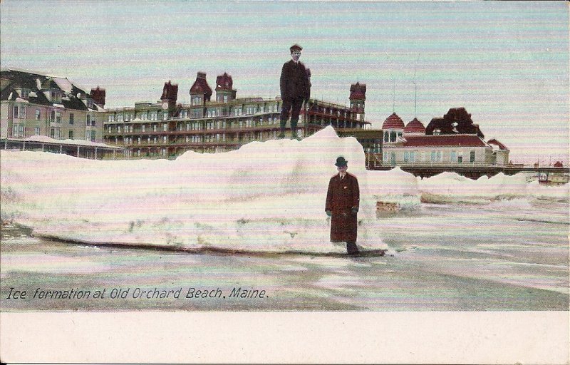 Old Orchard Beach ME, OOB, Ice Formation, Beach in Winter, pre 1907 German Litho