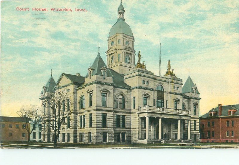 Waterloo Iowa IA Court House 1910 Postcard