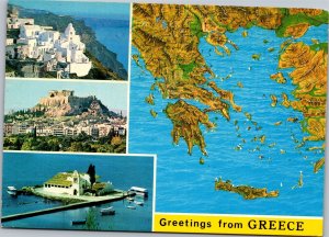 Postcard Greece  Greetings from Greece multiview with map